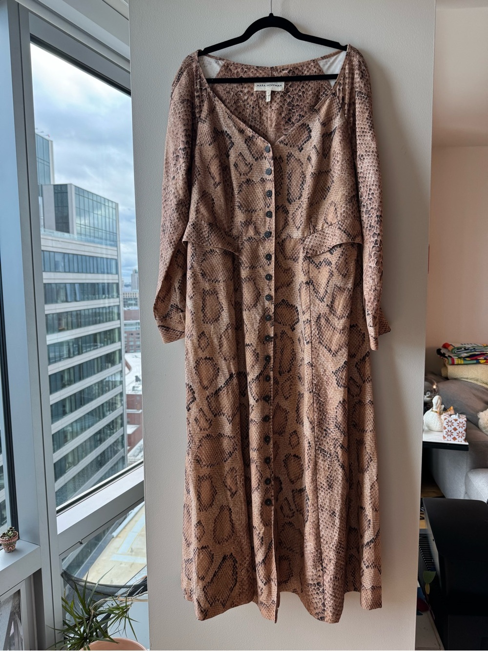 Mara Hoffman Snake-Print Button-Front Maxi Dress